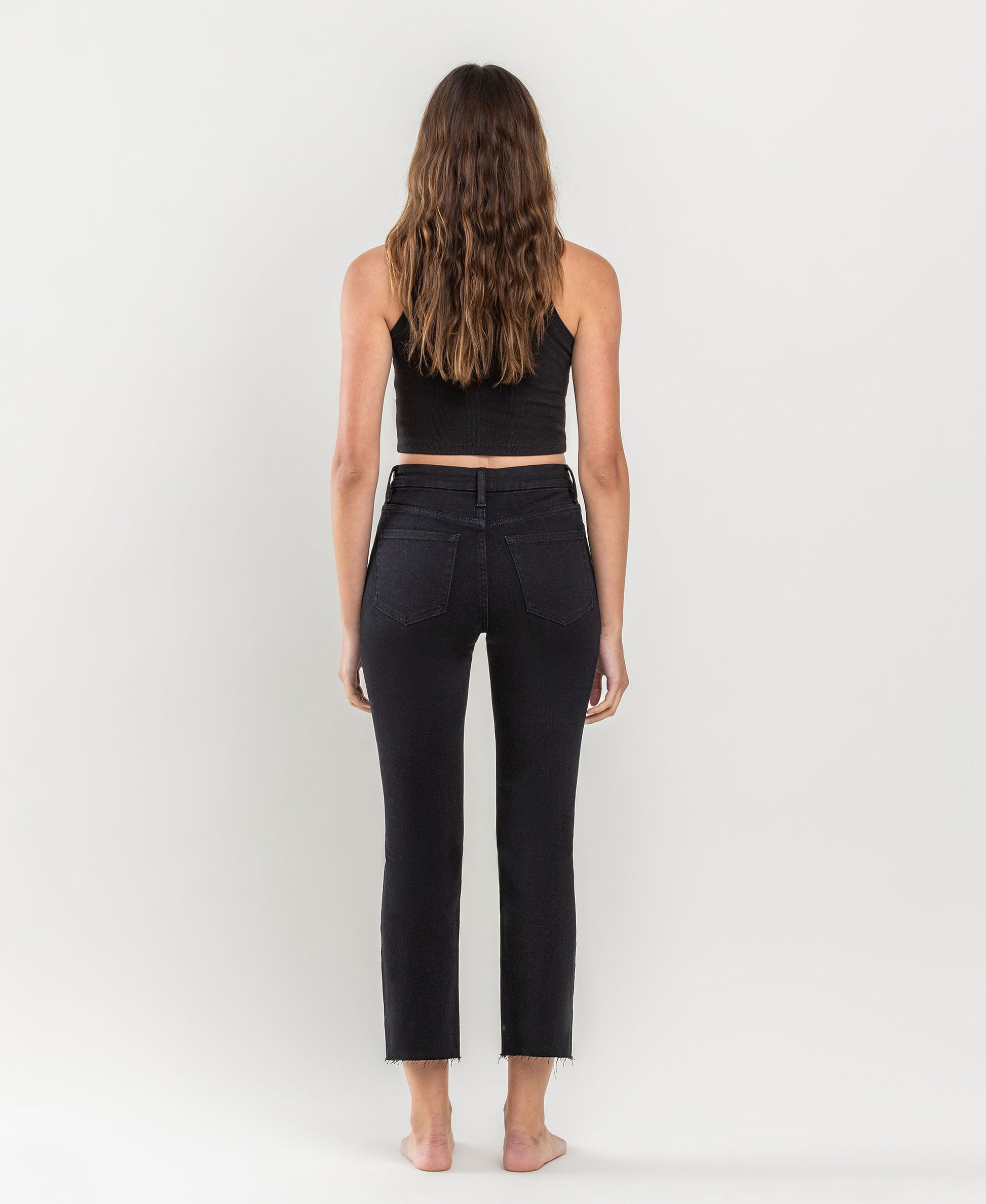 Back product images of Black - High Rise Straight Jeans W Raw Hem