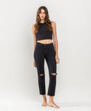 Front product images of Black - High Rise Straight Jeans W Raw Hem