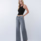 Left 45 degrees product image of Gray - Mid Rise Clean Cut Raw Hem Wide Leg Jeans