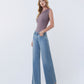 Left 45 degrees product image of Light - Mid Rise Clean Cut Raw Hem Wide Leg Jeans