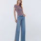 Right 45 degrees product image of Light - Mid Rise Clean Cut Raw Hem Wide Leg Jeans