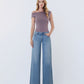 Front product images of Light - Mid Rise Clean Cut Raw Hem Wide Leg Jeans