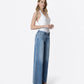 Right 45 degrees product image of Vouchsafe - Mid Rise Clean Cut Raw Hem Wide Leg Jeans
