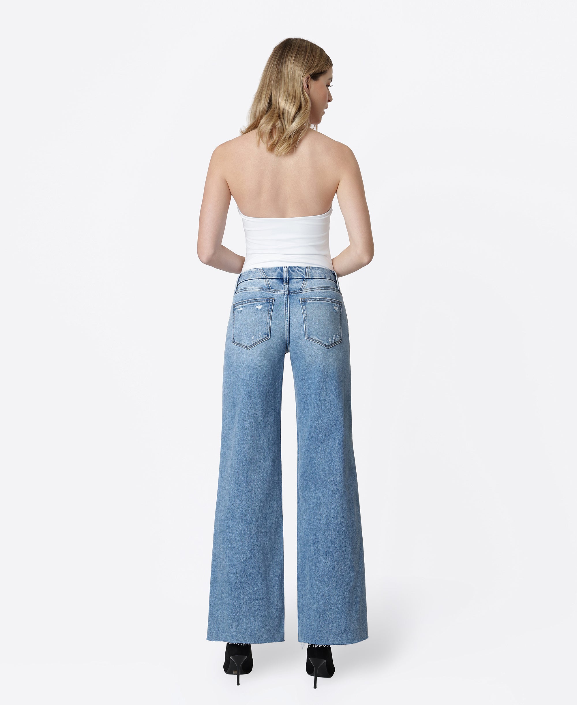 VERVET Vouchsafe Mid Rise Clean Cut Raw Hem Wide Leg Jeans