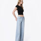 Right 45 degrees product image of Super Light - Mid Rise Clean Cut Raw Hem Wide Leg Jeans