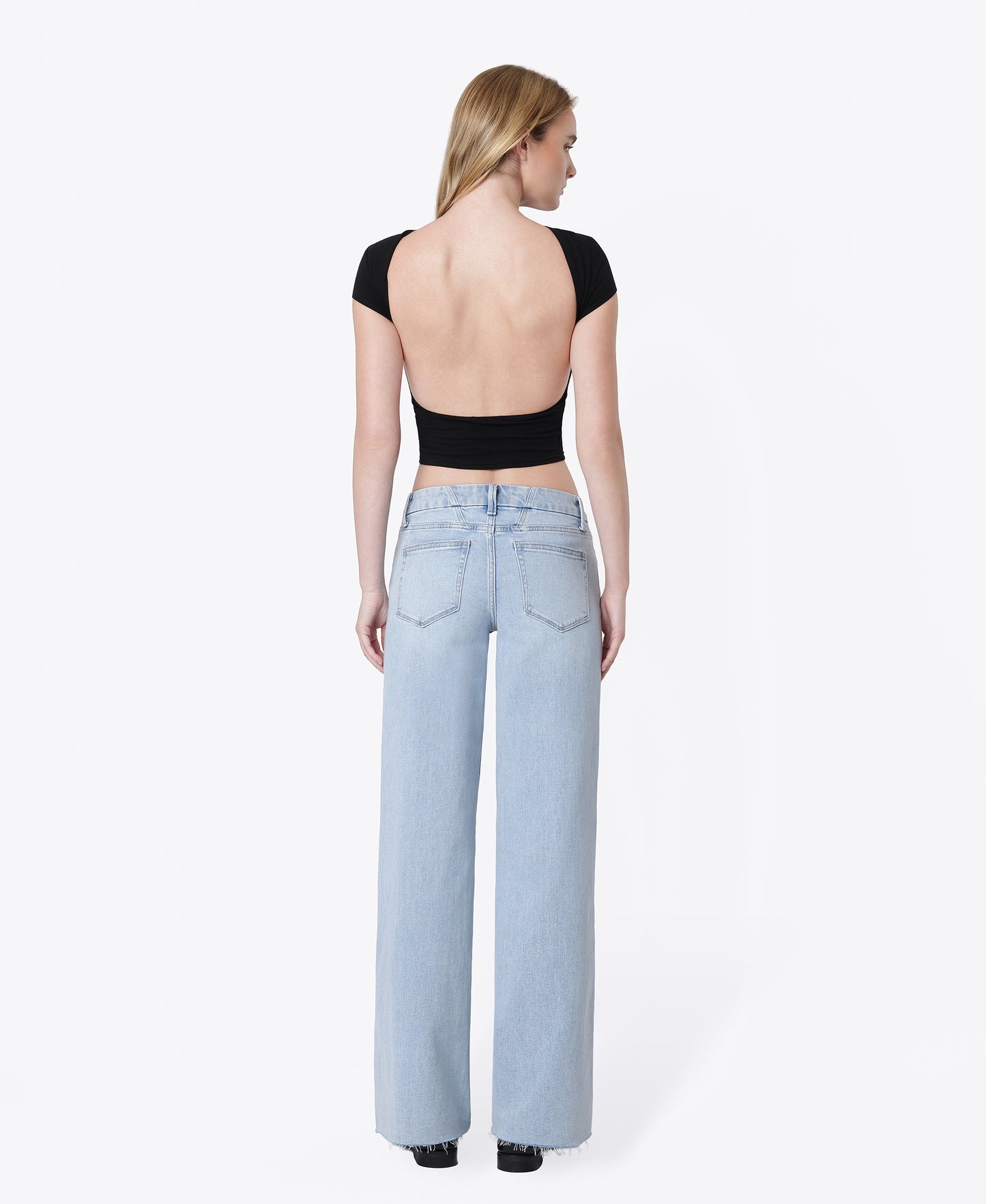 Back product images of Back product images of Super Light - Mid Rise Clean Cut Raw Hem Wide Leg Jeans