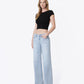 Left 45 degrees product image of Super Light - Mid Rise Clean Cut Raw Hem Wide Leg Jeans