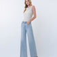 Left 45 degrees product image of Super Light - Mid Rise Clean Cut Raw Hem Wide Leg Jeans