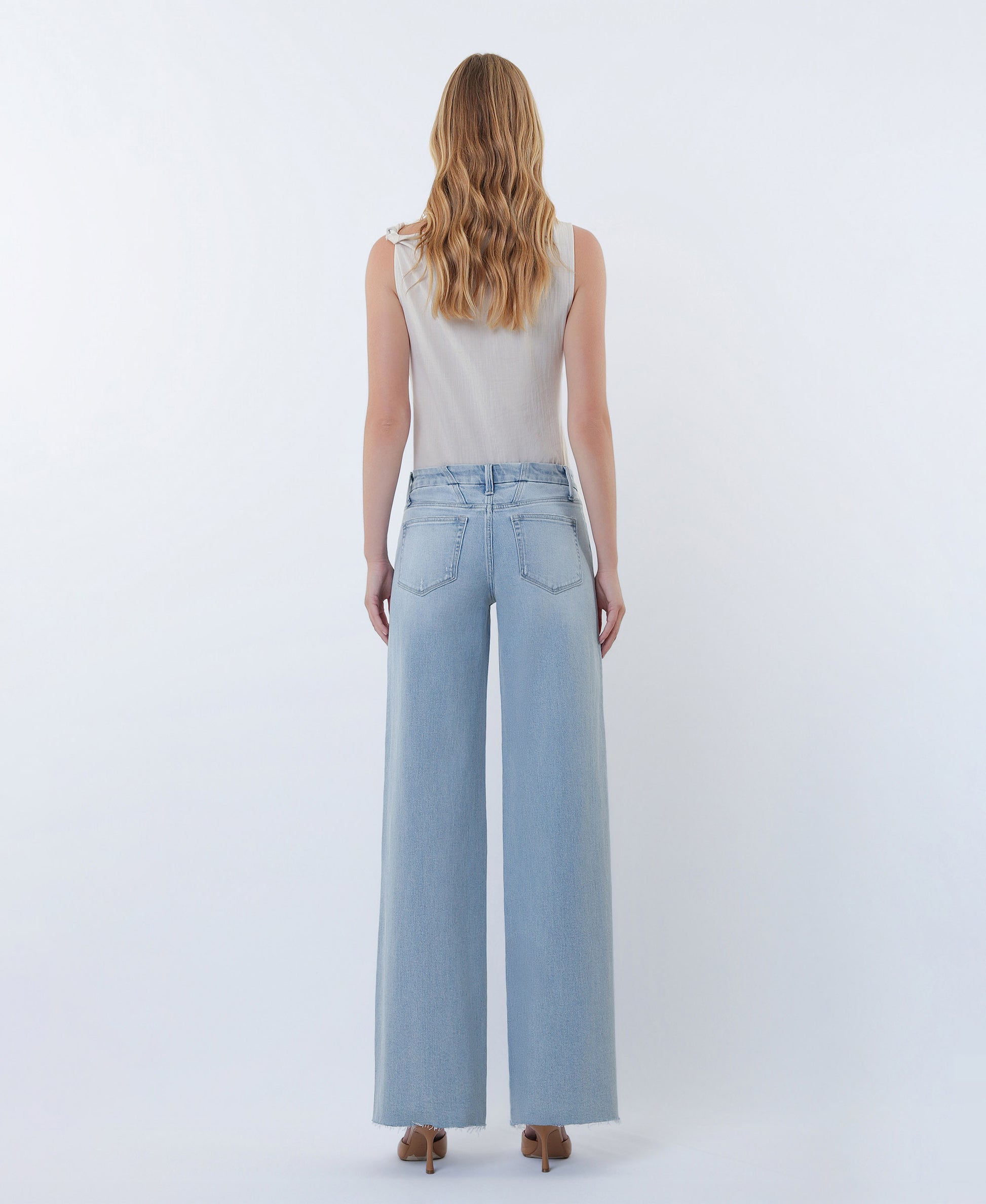 Back product images of Super Light - Mid Rise Clean Cut Raw Hem Wide Leg Jeans
