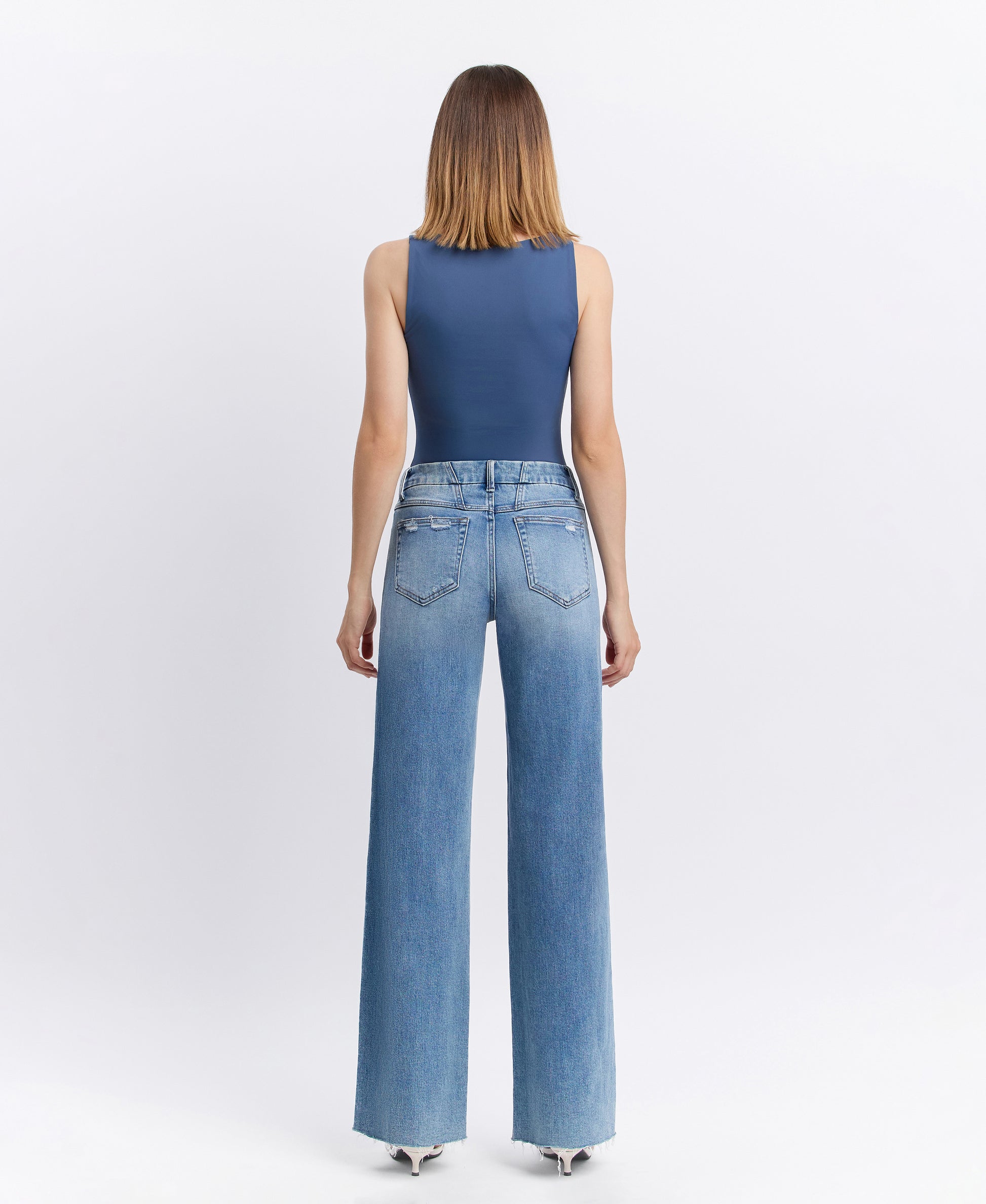 Back product images of Vouchsafe - Mid Rise Clean Cut Raw Hem Wide Leg Jeans