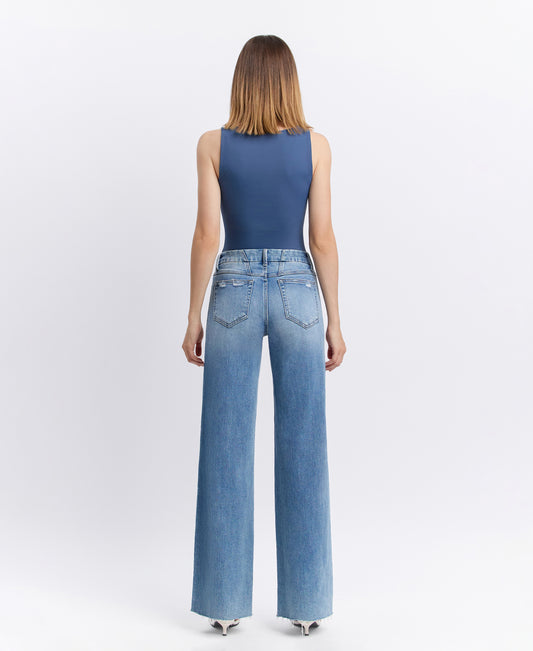 Back product images of Vouchsafe - Mid Rise Clean Cut Raw Hem Wide Leg Jeans