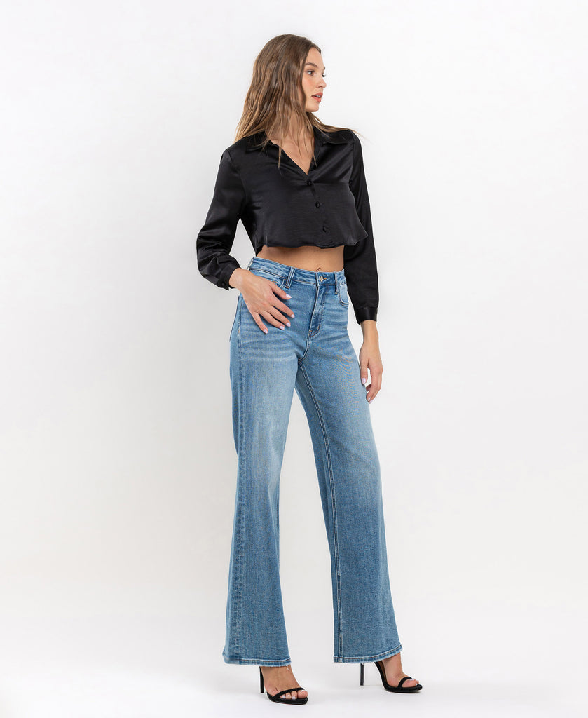 Right 45 degrees product image of Righteously - High Rise Wide Leg Jeans