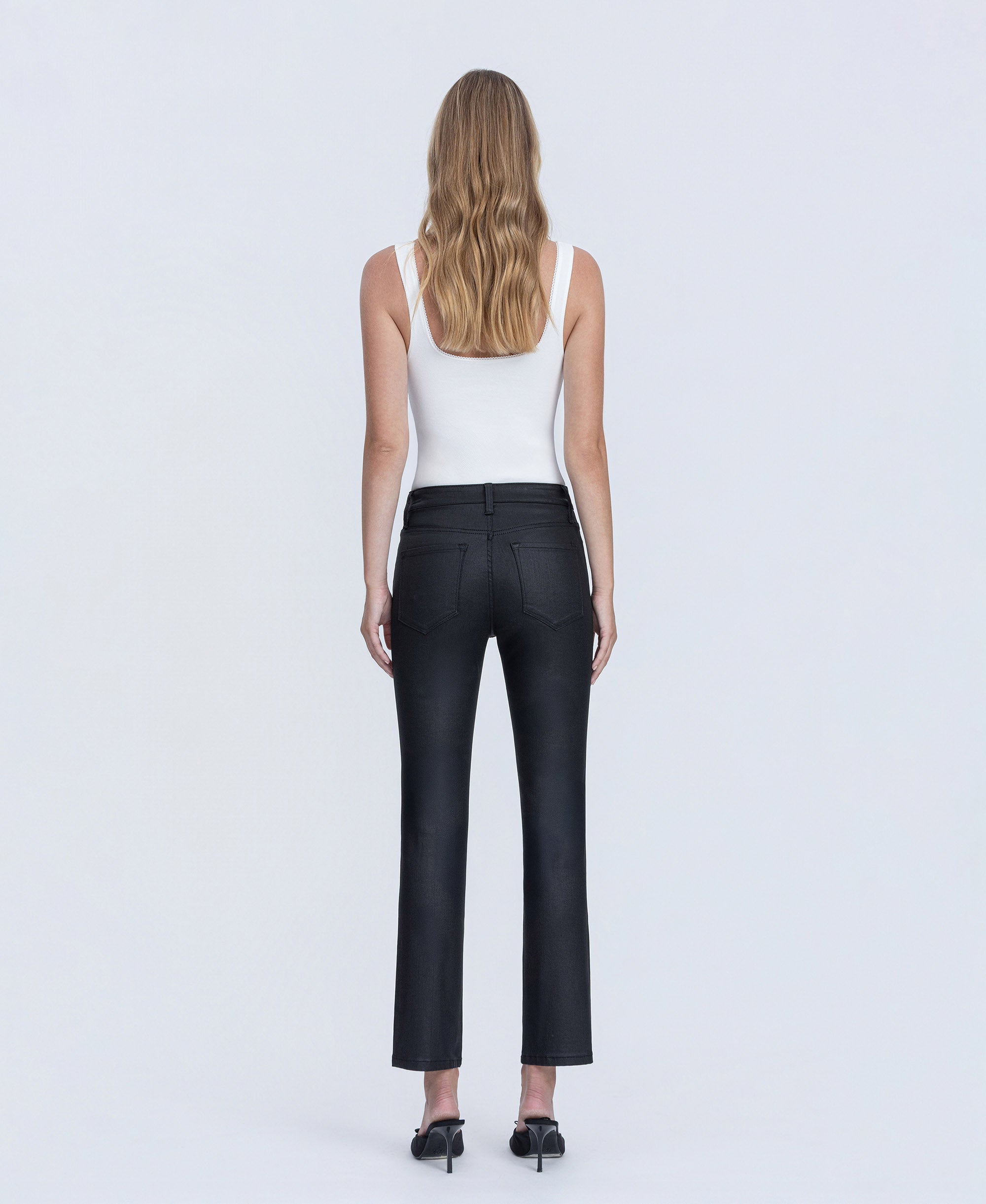 VERVET Jet Black High Rise Coated Ankle Slim Straight Jeans