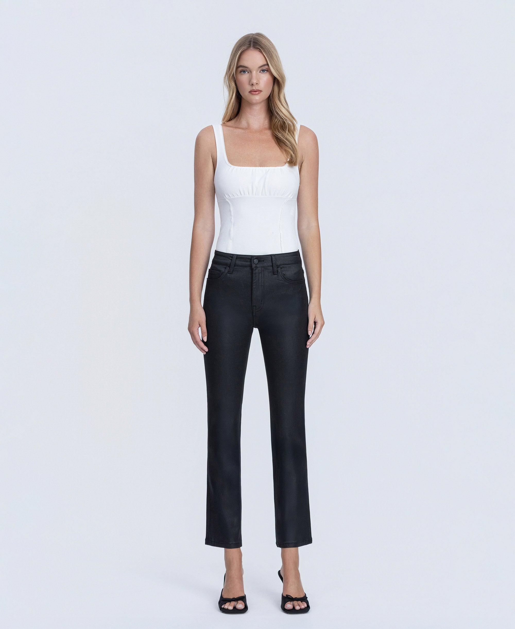 belvetジョーツ VERVET Jet Black High Rise Coated Ankle Slim Straight Jeans