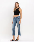 Left 45 degrees product image of Prodigy - Mid Rise Distressed Cropped Bootcut Jeans