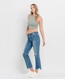 Left 45 degrees product image of Straightforward - Mid Rise Uneven Hem Ankle Kick Flare Jeans