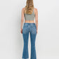 Back product images of Straightforward - Mid Rise Uneven Hem Ankle Kick Flare Jeans