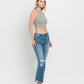Right 45 degrees product image of Straightforward - Mid Rise Uneven Hem Ankle Kick Flare Jeans