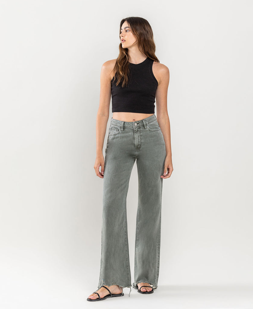 Front product images of Thyme - Super High Rise 90's Vintage Hem Detail Flare Jeans