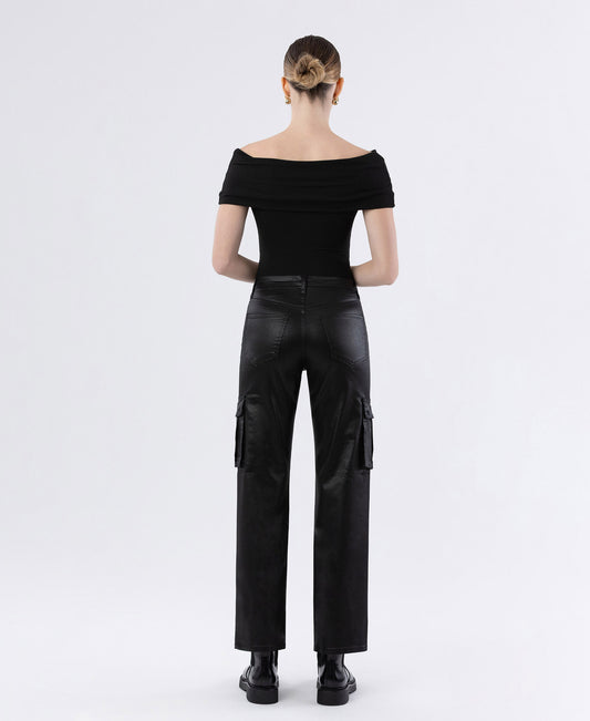 Back product images of Astonished - High Rise Coated Cargo Straight Jeans