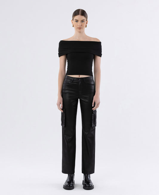 Front product images of Astonished - High Rise Coated Cargo Straight Jeans