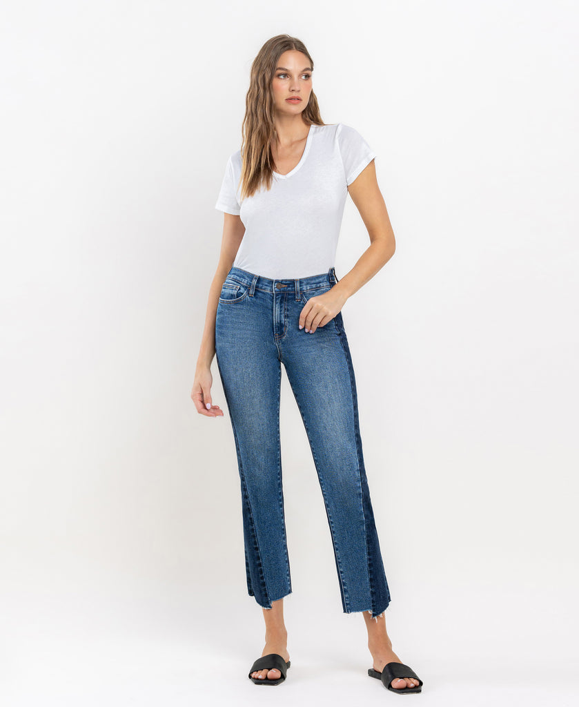 Front product images of Immaculately - High Rise Color Block Straight Jeans