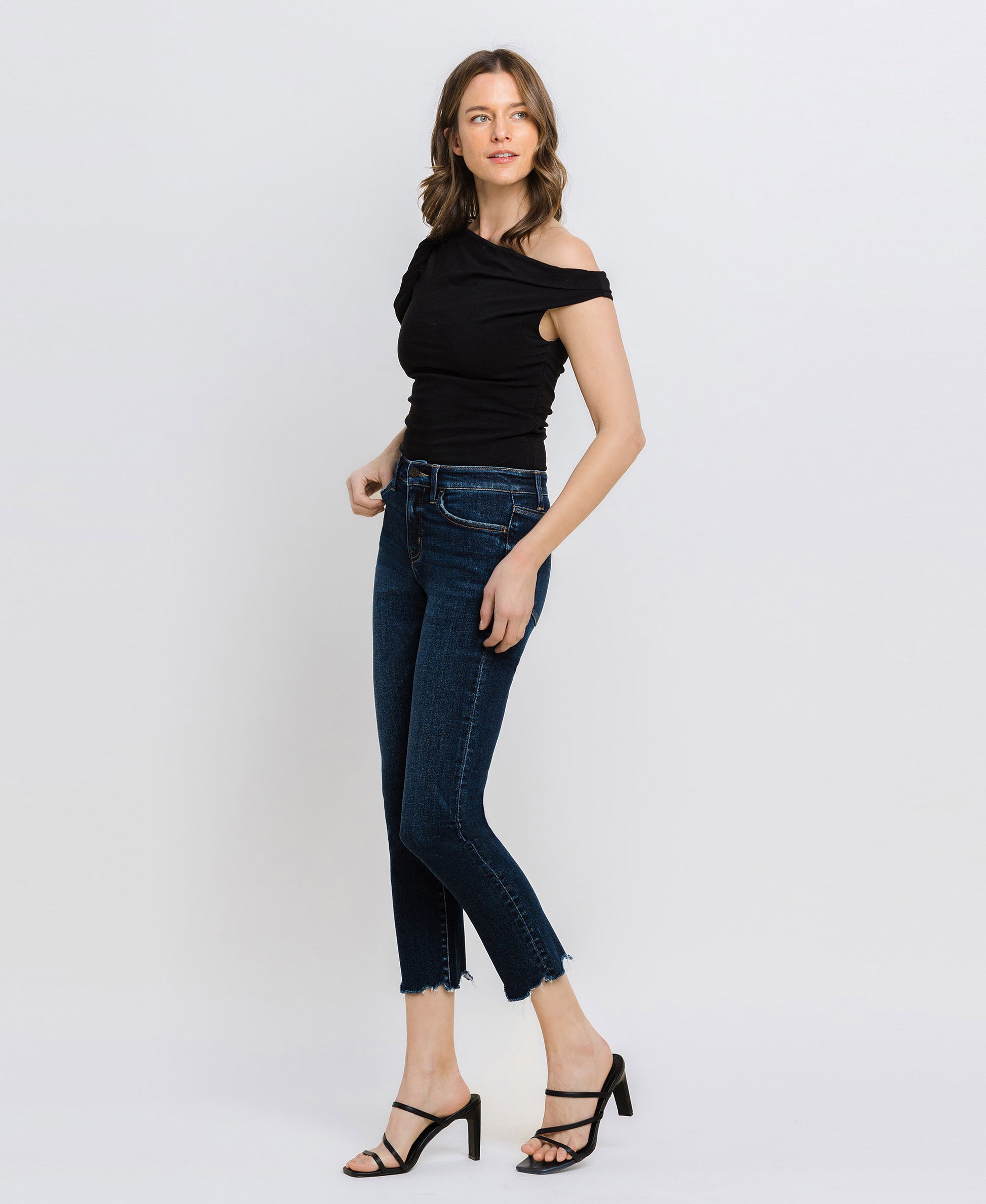 Left 45 degrees product image of Issue Free - Mid Rise Crop Slim Straight Jeans