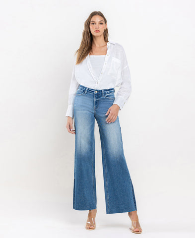 Front product images of Coherence - High Rise Side Contrast Wide Leg Jeans