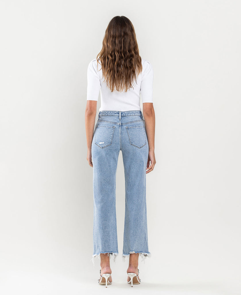 Back product images of Venerate - High Rise Cropped Distressed Hem Straight Jeans