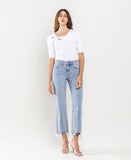 Venerate - High Rise Cropped Distressed Hem Straight Jeans