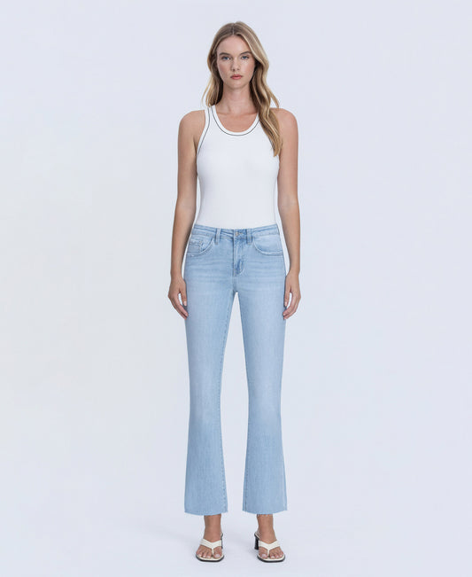 Front product images of Uplift - Mid Rise Raw Hem Ankle Bootcut Jeans