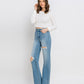 Left 45 degrees product image of Satisfying - Super High Rise Distressed Straight Jeans