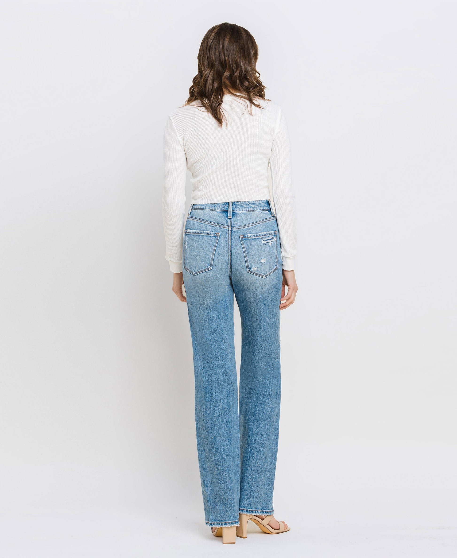 Back product images of Satisfying - Super High Rise Distressed Straight Jeans