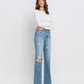 Right 45 degrees product image of Satisfying - Super High Rise Distressed Straight Jeans