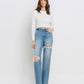 Front product images of Satisfying - Super High Rise Distressed Straight Jeans