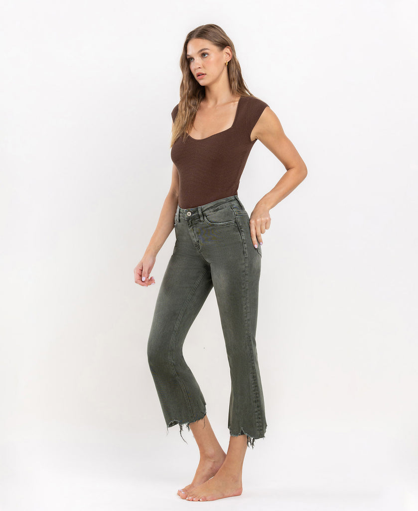 Left 45 degrees product image of Deep Forest - High Rise Cropped Flare Jeans