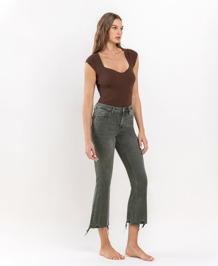 Right 45 degrees product image of  Deep Forest - High Rise Cropped Flare Jeans