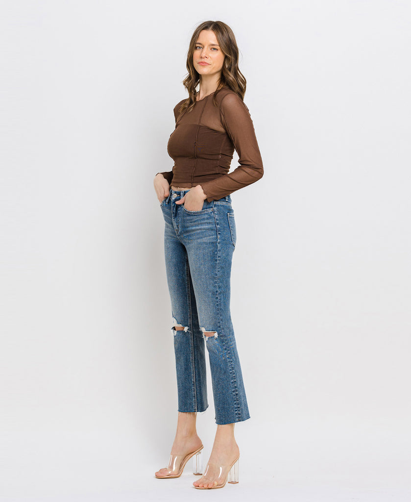 Left 45 degrees product image of Feasibly - High Rise Clean Cut Hem Cropped Flare Jeans