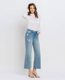 Right 45 degrees product image of Shiny - Mid Rise Crop Wide Leg Jeans