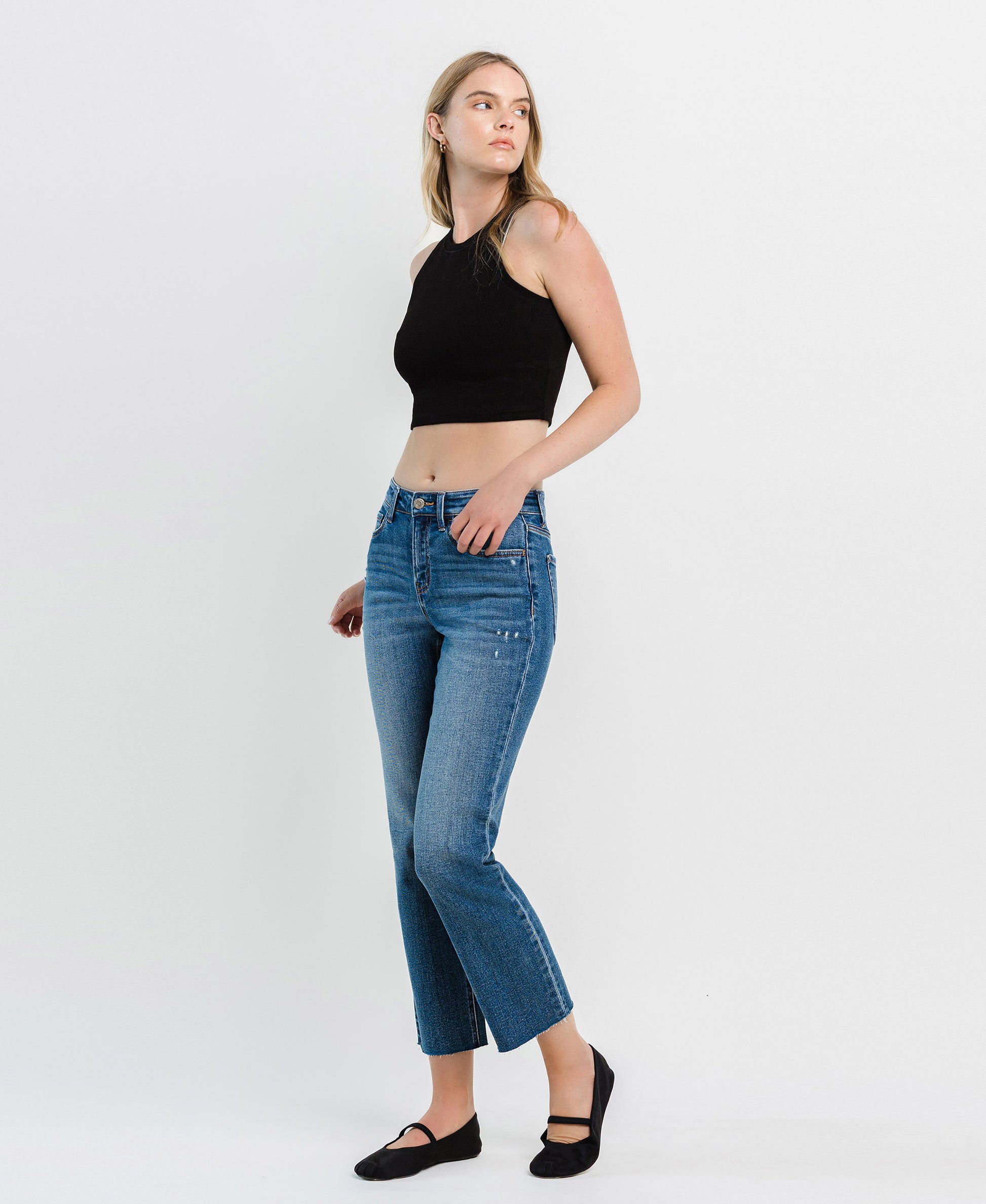 Left 45 degrees product image of Upliftment - Mid Rise Ankle Regular Straight Jeans