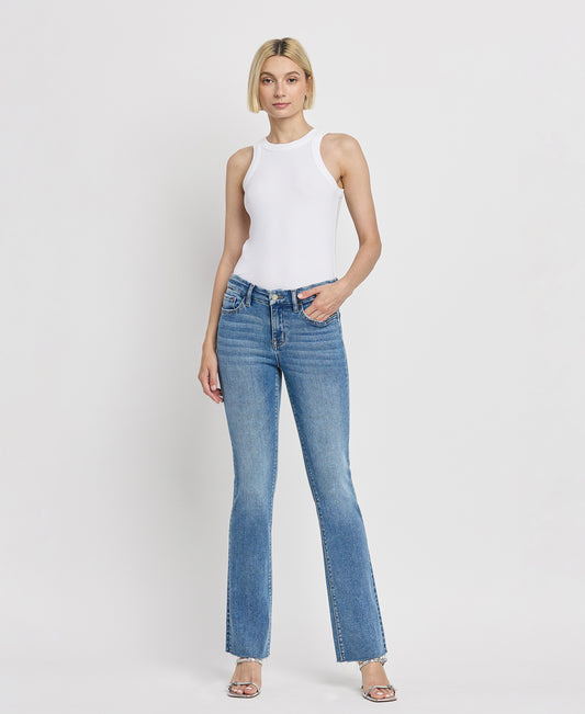 Front product images of Flores Sea - Mid Rise Seamless Waistband Bootcut Jeans