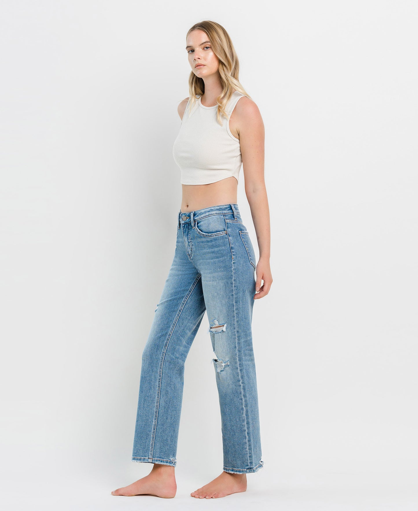 Left 45 degrees product image of Joysome - High Rise Distressed Slim Wide Leg Jeans