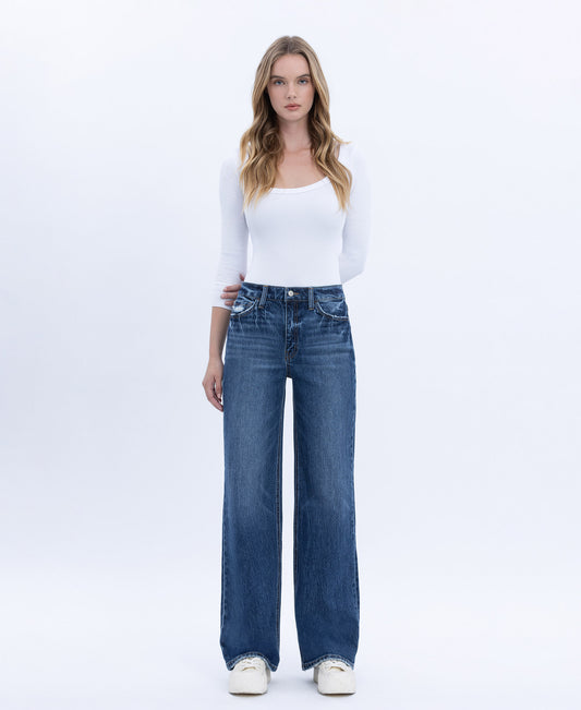 Front product images of Dark Wash - 90's Super High Rise Wide Leg Jeans