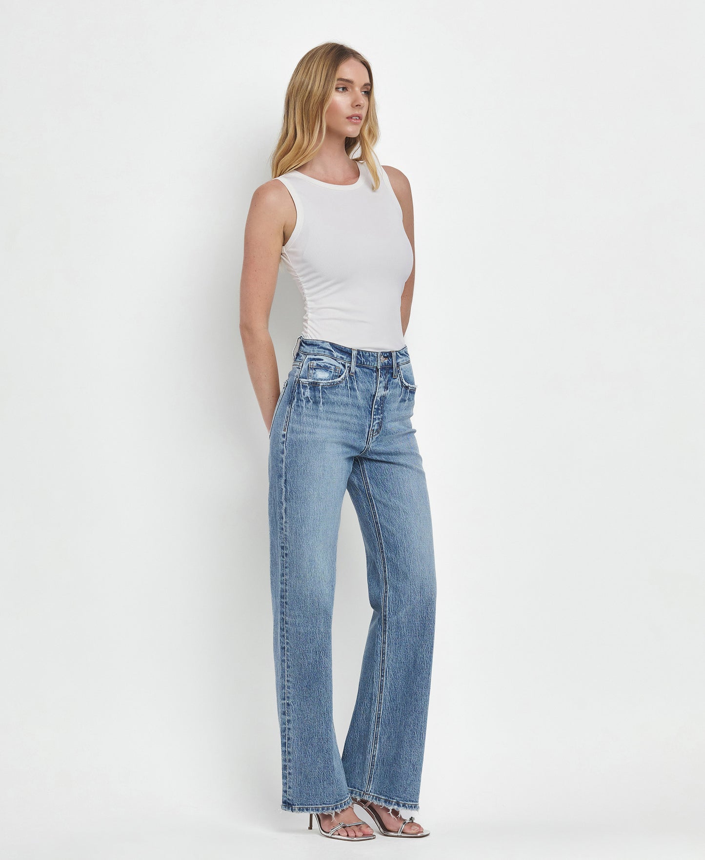 Right 45 degrees product image of Leaping Water - 90's Super High Rise Wide Leg Jeans