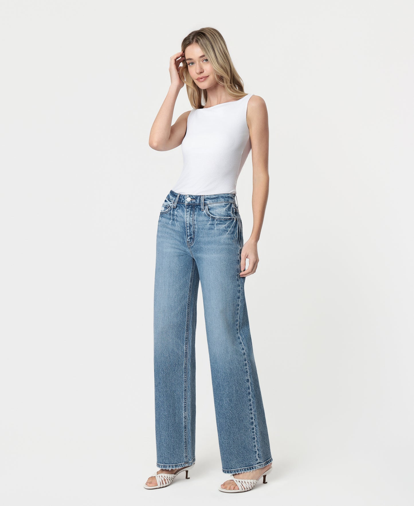 Left 45 degrees product image of Leaping Water - 90's Super High Rise Wide Leg Jeans