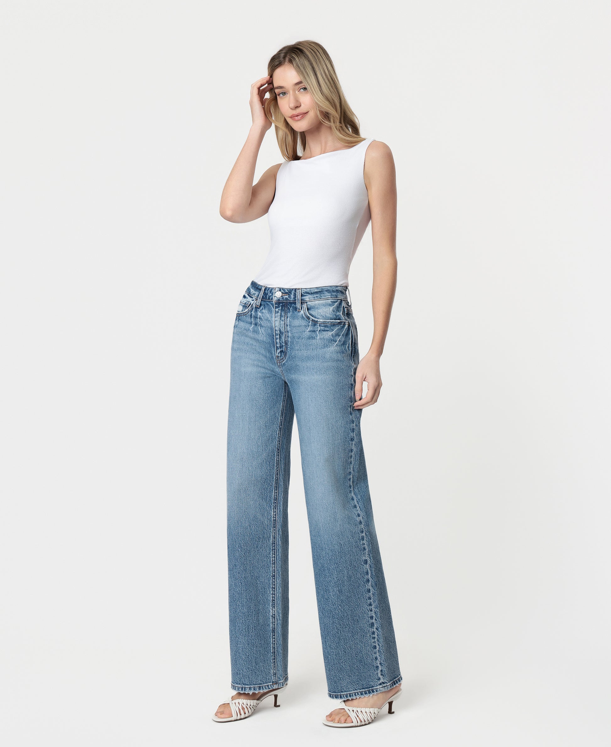 Left 45 degrees product image of Leaping Water - 90's Super High Rise Wide Leg Jeans