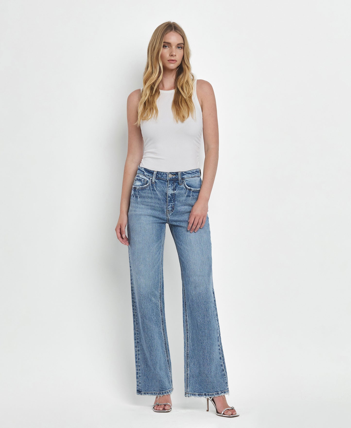 Front product images of Leaping Water - 90's Super High Rise Wide Leg Jeans