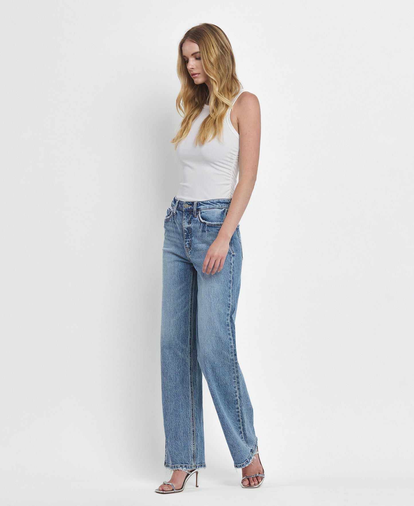 Left 45 degrees product image of Leaping Water - 90's Super High Rise Wide Leg Jeans