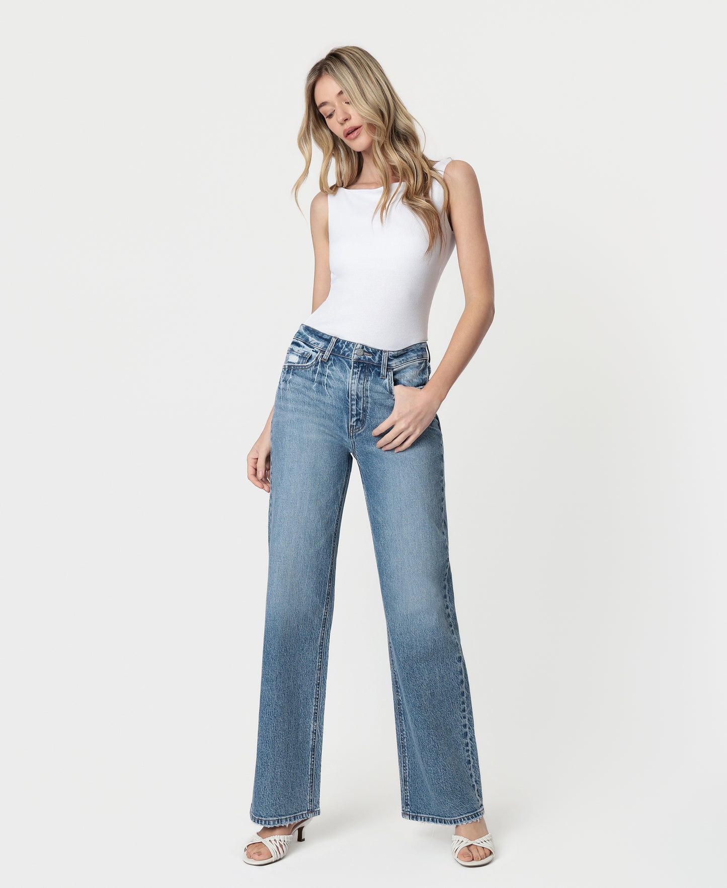 Front product images of Leaping Water - 90's Super High Rise Wide Leg Jeans