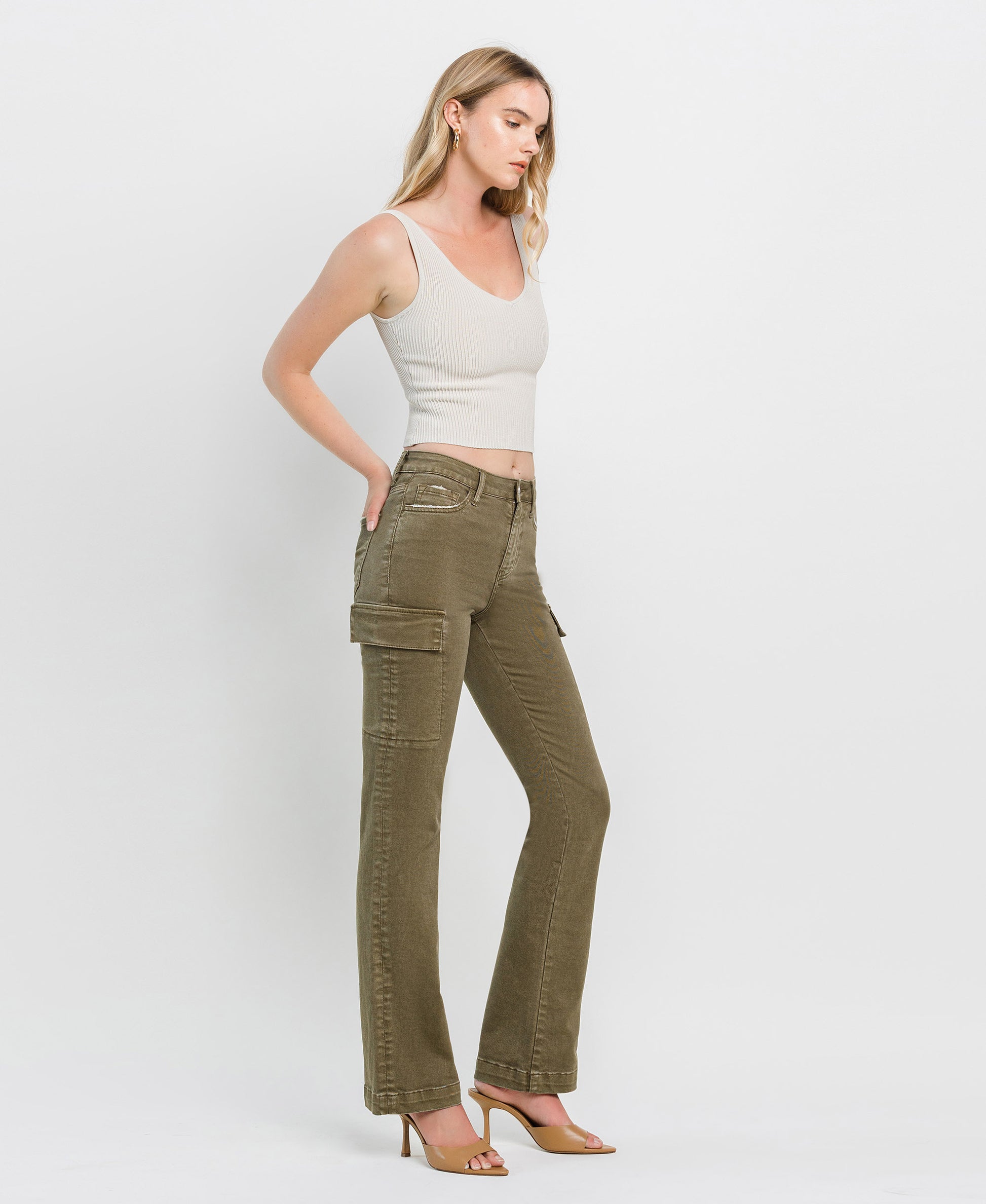 Right 45 degrees product image of Moss - High Rise Relaxed Bootcut Cargo Jeans